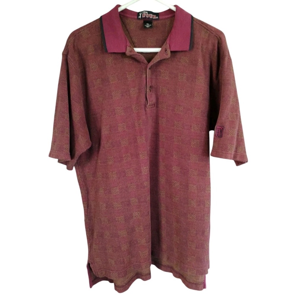 Vintage PGA Tour Polo Shirt Wine Basket Weave Short Sleeve Mens Size Extra Large
